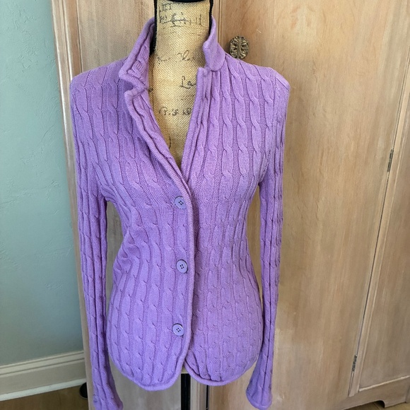 Talbots Purple Merino Wool Cable Cardigan Sweater - Picture 1 of 15